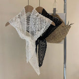 Daiiibabyyy  Retro Floral Printed Lace Triangle Scarf Transparent Embroidered Lace Head Scarf Thin Scarf Accessories Lace Headband Party