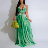 Daiiibabyyy  Elegant Dresses for Woman 2025 Summer New Spaghetti Strap Diamond Pleated Floor Length Ladies Birthday Party Dinner Vestidos Hot