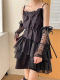DAIIIBABYYY  -  Lolita Lace Floral Ribbon Cuffs Bow Fingerless Gloves Elastic Mesh Elbow Gloves Jk Kawaiii Sunscreen Sleeve Clothing Accessories