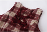 DAIIIBABYYY  -  Autumn Winter New Retro Preppy Vest Dress Christmas Style Bow Loose Medium Long Woolen Vest Skirt Women's V-neck Plaid Dress