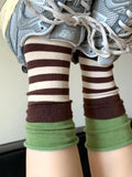 Daiiibabyyy  Women's Socks Japanese Striped Contrasting Dopamine Kawaii Rolled Edge Sports Mid Tube Socks Comfortable Breathable Cotton Socks