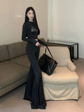 DAIIIBABYYY  -  Lounge Stitch Tulle Yoga Pants Women Black Solid Slim Bootcut High Waist Bell Bottoms Workout Leggings Female Clothes