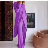 DAIIIBABYYY  -  Women's Long Sleeved Set Wide Leg Pants Set Irregular Fashion Casual Cross Size Two-piece Set