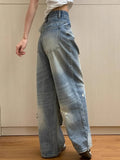 Daiiibabyyy  Retro High Waist Straight Leg Jeans Women's Slimming Versatile American Sle Floor Length Wide Leg Pants Spring
