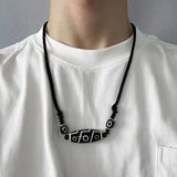 Daiiibabyyy  Natural Tibetan Onyx 3 Eyes Dzi Pendant Necklace Adjustable Rope Chain Choker Necklace For Women And Men Buddhism Jewelry