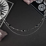 Daiiibabyyy  Gothic Personality Geometric Circular Black Crystal Spliced Double Layer Necklace for Women Men Punk Alternative Witch Jewelry