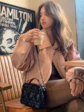 DAIIIBABYYY  -  Women's European Short Pink PU Leather Coat Female American Spliced Motorcycle Jacket Casual Street Style Leather Jacket