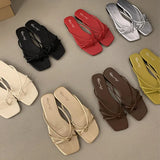 Daiiibabyyy 2024 Red Summer Women Slippers Fashion Women's Narrow Band Flat Flip Flop Shoes Ladies Casual Outdoor Beach Slides Sandalias Muj