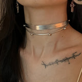 Daiiibabyyy  Silver Color Cyberpunk Choker for Women Necklace Bilayer Collar Hip Hop Leather Neckband Trend Spicy Party Jewelry Birthday Gift
