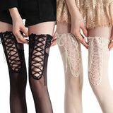 Daiiibabyyy  French Retro Ballet Style Lace Stockings for Women Girls Princess Dress Lolita Over The Knee Socks Daily Sweet Skirt Long Sock