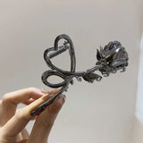 Daiiibabyyy Woman New Large Metal Rose Floral Hair Claw Crab Ladies Fashion Ponytail Clip Girls Hair Clips Headwear Hair Accessories