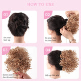 Daiiibabyyy  Messy Curly Hair Bun Ponytail Extensions Wig Synthetic Curly Wavy Hair Ponytail with Drawstring&Combs for Women Daily Party Wear