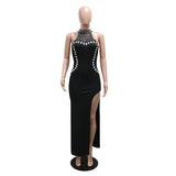 DAIIIBABYYY  -  Sexy Dresses for Woman O Neck Sleeveless Diamond Side Split Ankle Length Elegant Ladies Birthday Party Dinner Vestidos Mujer New