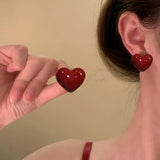 Daiiibabyyy  Red Love Heart Star Stud Earrings for Women Fashion Geometry Vintage Cute Charm Wedding Jewelry Accessories Anniversary Gift