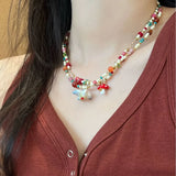 DAIIIBABYYY  -  Fashion Cute Bird Mushroom Pendant Colorful Beads Retro Clavicle Chain Necklaces For Women Girl Aesthetic Exquisite Jewelry Gift