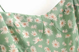 Daiiibabyyy  French Summer Green Flower Print Bandage Spaghetti Strap Slit Long Dress Retro Sexy Women Lacing Up Sling Dresses Vestido