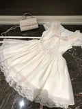 Daiiibabyyy  Summer French Elegant Sweet Princess Dress Women's Short-sleeve Round Neck Lace Bow Mini Party Dress Chic Fashionable Clothing
