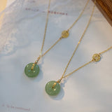 Daiiibabyyy Elbow Bead Chain Hetian Jade Necklace for Women Girl Gift Fresh Temperament Ins Fashion Peace Ｈappiness Jewelry