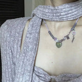 DAIIIBABYYY  -  Kpop Y2K Heart Pendant Choker Colorful Necklace Clavicle Chain for Women Girl Sweet Aesthetic Jewelry Party