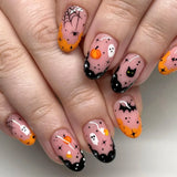 Daiiibabyyy  24Pcs Purple Bat French with Design Fake Nails Mid-length Almond Press on False Nails Halloween Detachable Full Cover Nails Tips