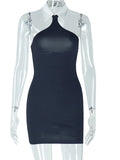 Daiiibabyyy  Solid Sexy Slimming Backless Chic Mini Dresses for Women Lapel Sleeveless High Waist Elegant Dress Female Fashion Style New