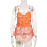 Daiiibabyyy  Tank Tops for Women Summer High-end Designed Temperature Niche Chic French Gentle Style Mesh Printed Irregular Suspender Vest