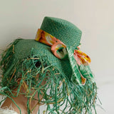 Daiiibabyyy  Summer straw hat 100% paper green ladies summer beach sun protection flat top straw hat шляпа женская летняя