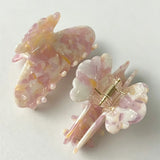 Daiiibabyyy  8cm Pink Marble Butterfly Acetate Hair Claw Clip Korean Style Fashion Hair Accessories for Women Girls