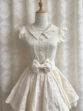 Daiiibabyyy  Sweet Lolita Mini Dress Women Bowknot Peter Pan Collar Ruffle Sleeve High Waist Lace Princess Kawaii Japanese Fashion Tea Party