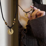 DAIIIBABYYY  -  National Style Color Beads Butterflies Necklace Female Temperament Thin Rope Collarbone Chain Adjustable Chain Jewelry