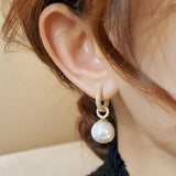 DAIIIBABYYY  -  sliver-plated Pearl Zircon Earring for Women Girl Party Gift Circular Temperament Banquet Jewelry