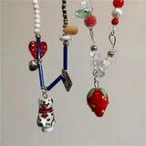 DAIIIBABYYY  -  Y2K Charm Ceramic Strawberry Cartoon Dog Pendant Beaded Choker Necklace Aesthetic Goth 2000s Jewelry EMO Grunge Accessories