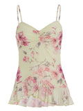 Daiiibabyyy  Vacation Y2k Flower Print V Neck Spaghetti Strap Sleeveless Slim All Match Basic Tanks
