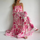 Daiiibabyyy  Sexy Off Sholder Waistband Vacation Dress Floral Print Elegant Bohemian Long Dress Women Casual Sleeveless Pleated Maxi Dresses