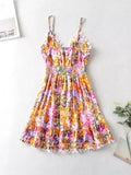 DAIIIBABYYY  -  Floral Printed Strappy Mini Dress Bow Tie Pink Ruffles Sexy Summer Sundress Chic Backless Party Dresses Ladies Vestido