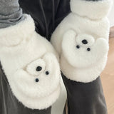 Daiiibabyyy  Cute Warm Puppy Fur Gloves Thicken Windproof Cartoon Dog Gloves Toy Poodle Mitten Skiing