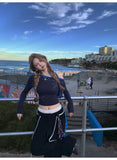DAIIIBABYYY  -  American Retro Patchwork Graphic T Shirts Woman Clothing One Shoulder Long Sleeve 2000s Clothes Y2k Spring Autumn Tops