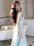 Daiiibabyyy  New Luxury Birthday Party Dresses Women Y2k Elegant Slim Blue Strap Long Dress Japanese Fashion High Street Evening Dresses