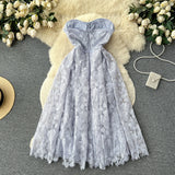DAIIIBABYYY  -  Hotsweet Strapless Sleeveless Off Shoulder Chic Lace Hook Flower Slim Long Bridesmaid Dress French Elegant High Street Clothing
