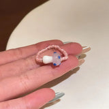 Daiiibabyyy  Colorful Mushroom Bead Ring New Elastic Rope Design Cute Playful Women Dopamine Finger Ring Trendy Contrast Color Party Jewelry