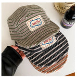 DAIIIBABYYY  -  Japanese Niche Striped Patch Design Baseball Cap for Men and Women Spring and Autumn Five-panel Short Brim Flat Edge Sports Hat