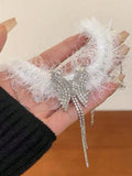 Daiiibabyyy  Fluffy Double-layer Rhinestone Snowflake Tassel Choker Christmas Sweet Sexy Clavicle Chain for Women Party Jewelry
