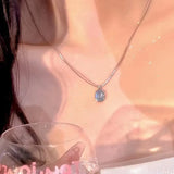 Daiiibabyyy  Korean Silver Color Oval Aquamarine Pendant Necklace Ladies Girls Luxury Snake Chain Necklace Fashion Jewelry Accessories