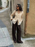 Daiiibabyyy  Elegant Lapel Single Breasted Long Sleeve Blouses Fashion Lace Patchwork Women Shirts Spring New Lady Stripe Tops Street