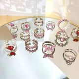 DAIIIBABYYY  -  Butterfly Heart Zircon Rings for Woman Vintage Open Ring Party Joint Ring Fashion Elegant Jewelry Gifts