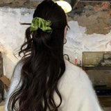 Daiiibabyyy  Green Satin Tulle Hair Scrunchie Sweet Minimalist Ponytail Holder Elastic Hair Band for Women Girls