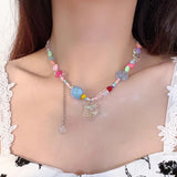 DAIIIBABYYY  -  Boho Candy Star Beaded Clavicle Chain Necklace - Colorful Y2K Vacation Accessory