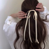 Daiiibabyyy Fashion Ribbon Bow Hair Rope for Women Korean Design White Black Long Tassel Elastic Rubber Bands Girls Ponytail Ties Headwear