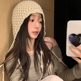 Daiiibabyyy  Korean Winter Wool Tassel Knitted Ear Protection Hat for Women Winter Warm Crochet Earmuffs Caps Girl Pullover Beanie Bonnet