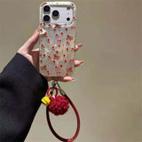 Daiiibabyyy  Through hole vortex painted floral pony phone case with fur plush bell hanging rope for iPhone 11 12 13 14 15 16 17 Pro Max